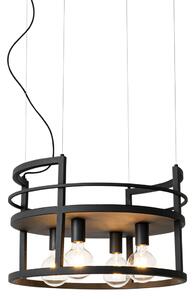Industriálne závesné svietidlo čierne so stojanovým okrúhlym 4-svetlom - Cage Rack