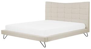 Posteľ béžová polyester čalúnený rám 180 x 200 cm kovové nohy prešívané čelo spálňa