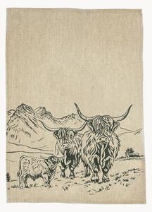Ľanová kuchynská utierka Scenic Highland Cow