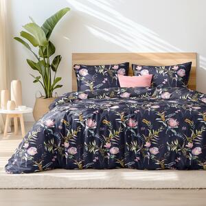 Goldea bavlnené posteľné obliečky - farebné kvety na tmavo modrom 140 x 220 a 70 x 90 cm