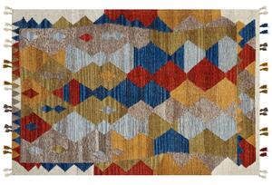 Kelímový koberec viacfarebný vlna a bavlna 200 x 300 cm ručne tkaný boho patchwork vzor so strapcami