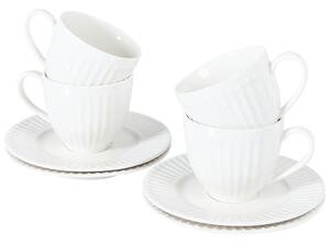 Sada 4 šálok s podšálkami biela porcelán kaolín lesklá povrchová úprava pre 4 osoby šálky na čaj klasický dizajn kuchyňa jedáleň