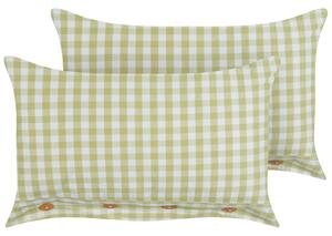 Sada 2 dekoratívnych vankúšov olivovozelený a biely kockovaný vzor 40 x 60 cm gombíky moderný bytový doplnok spálňa obývačka
