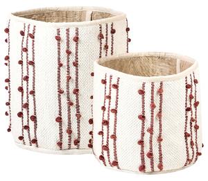 Súprava 2 úložných košov béžová červená bavlna výška 40/45 cm koše na bielizeň doplnky dekorácie boho dizajn