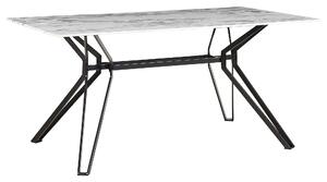 Jedálenský stôl čierna biela sklo železo 160 x 90 cm obdĺžnikový tvar vrchná doska s mramorovým efektom moderný industriálny štýl kuchyňa