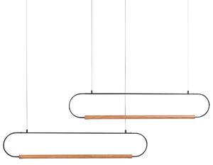 Závesná LED lampa čierna svetlé drevo kov 2 integrované LED svetlá moderný štýl kuchyňa jedáleň