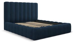 Tmavomodrá čalúnená dvojlôžková posteľ s úložným priestorom a roštom 160x200 cm Kelp – Micadoni Home