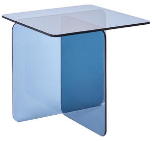 Odkladací stolík modrý sklenený 46 x 50 cm abstraktný minimalistický štýl obývacia izba