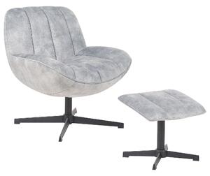 Kreslo s podnožkou sivé zamatové čalúnenie otočný podstavec prešívané sedadlo moderný mid century štýl obývačka spálňa