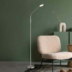 LED stojacia lampa Silvio, v niklovom vyhotovení, stmievateľné, Hliník / sivá / zinok, Obývacia izba / jedáleň, Stolová lampa