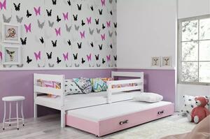 Detská posteľ s výsuvnou posteľou ERYK 200x90 cm Biela Ružová