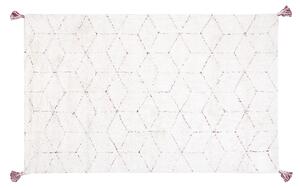 Koberec biela bavlna 140 x 200 cm geometrický vzor so strapcami obdĺžnikový tvar moderný štýl obývačka spálňa