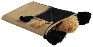 Deka béžová čierna akryl polyester 130 x 170 prikrývka na posteľ abstraktné vzor strapce obývačka spálňa