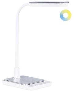 LED stolová lampa biela syntetický materiál kancelárska lampa s nastaviteľným ramenom a stmievačom