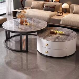 LuxuryForm DESIGN Konferenčný stolík ORION 70 × 70 / 50 × 50 cm – biely / sivý mramor (set 2 ks)