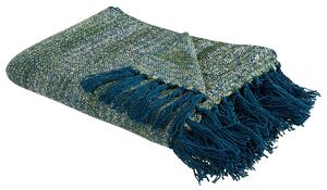 Deka modrá zelená akryl polyester 130 x 170 cm obdĺžnikový tvar pásikavý vzor prikrývka so strapcami boho štýl doplnky