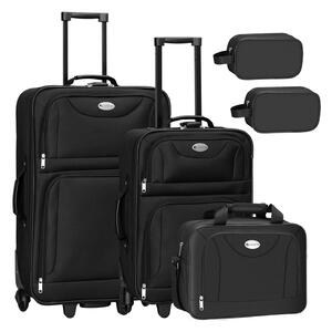 Juskys Súprava textilných kufrov 5 kusov s 2 kuframi, taškou cez rameno a 2 kozmetickými taškami - čierna