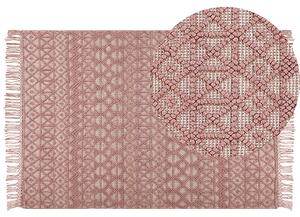 Koberec ružový vlna a polyester 160 x 230 cm geometrický vzor strapce boho moderný
