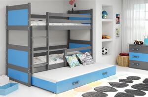 Detská poschodová posteľ s prístelkou RICO 3 | sivá 90 x 200 cm Farba: Modrá