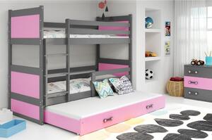 Detská poschodová posteľ s prístelkou RICO 3 | sivá 90 x 200 cm Farba: Ružová