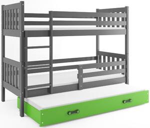 BMS Detská poschodová posteľ s prístelkou CARINO 3 | 80 x 190 cm Farba: Sivá / zelená