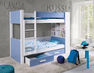 ArtBed Detská poschodová posteľ GASPAR Farba: Detská poschodová posteľ Gaspar Morenie - horná časť +rebrík modrá/spodná časť+zásuvky biela