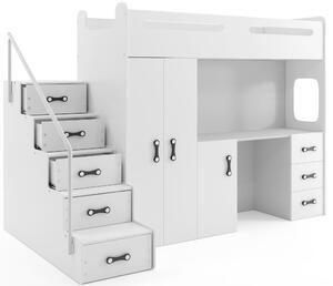 Vyvýšená poschodová posteľ MAX 4 - 200x80cm - Biela - Biela (1x posteľ + stôl + skriňa)