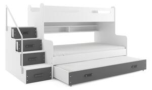 BMS Rozšírená poschodová posteľ s prístelkou MAX 3 200x120 biela Doplňujúca farba postele: Grafit
