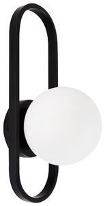 Nástenná lampa čierna kovová základňa nepriehľadné sklenené tienidlo geometrický tvar moderný štýl obývacia izba spálňa