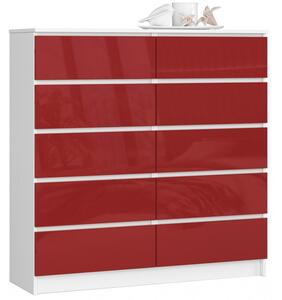 Komoda K120 10SZ červená lesk biela