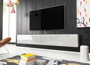 Kvalitný TV stolík Lancome, biela/biely lesk + LED
