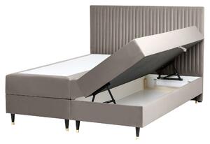 Kontinentálna posteľ sivobéžová zamatové čalúnenie 160 x 200 cm s úložným priestorom s matracom a čelom moderný štýl spálňa