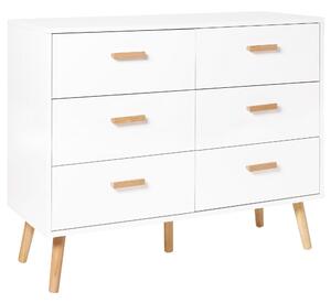 Komoda biela svetlé drevo MDF nohy z dubového dreva úložný priestor 6 zásuviek moderný škandinávsky štýl obývačka spálňa