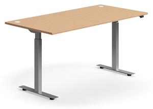 Výškovo nastaviteľný stôl FLEXUS, rovný, 1600x800 mm, strieborný rám, buk