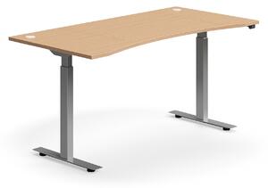 Výškovo nastaviteľný stôl FLEXUS, s výrezom, 1600x800 mm, strieborný rám, buk