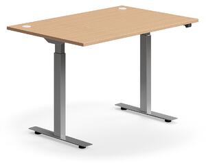 Výškovo nastaviteľný stôl FLEXUS, rovný, 1200x800 mm, strieborný rám, buk