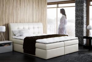 Čalúnená manželská posteľ SARA béžová ekokoža 180 + topper zdarma