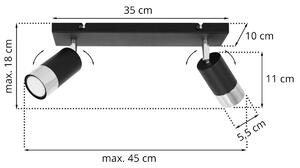 Stropné svietidlo HUGO, 2x čierne/chrómové kovové tienidlo, (možnosť polohovania)