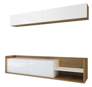 Biela/prírodná TV súprava v dekore exotického dreva 180x40 cm Kale - Kalune Design