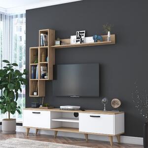 Bielo/prírodná TV súprava v dekore orecha 180x48 cm Veronica - Kalune Design