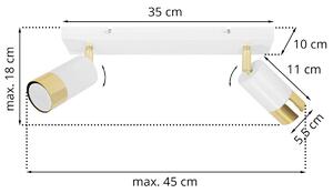Stropné svietidlo HUGO, 2x biele/zlaté kovové tienidlo, (možnosť polohovania)