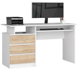 Počítačový stôl CLP 135 cm biela/dub sonoma