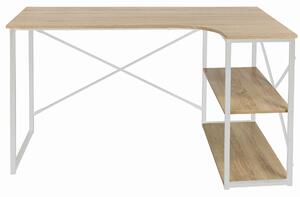 Rohový písací stôl v tvare L (biely kovový rám)