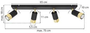 Stropné svietidlo HUGO, 4x čierne/zlaté kovové tienidlo, (možnosť polohovania)