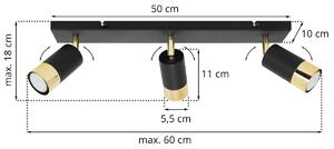 Stropné svietidlo HUGO, 3x čierne/zlaté kovové tienidlo, (možnosť polohovania)