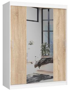 Šatníková skriňa posuvná 150cm CLP so zrkadlom biela/dub sonoma