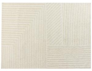 Koberec béžový vlnený 300 x 400 cm pásikavý vzor jednofarebný moderný minimalistický koberec obývacia izba spálňa