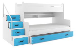 MAX 3 - Poschodová posteľ rozšírená - 200x120cm - Biely - Modrý (Nový model s úchytmi!)