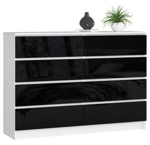 Komoda K140 8SZ biela/čierna lesk