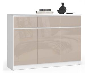 Komoda K140 3D3SZ biela/cappuccino lesk